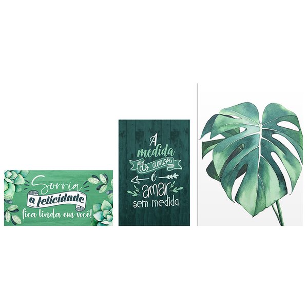 Kit 3 Placas Decorativas Sala Costela de Adão Suculentas Frases Amor Felicidade Kit 3 Placas Decorativas Sala Costela de Adão Suculentas Frases Amor Felicidade