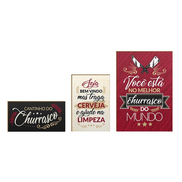 Kit 3 Placas Decorativas Área de Lazer Frases Cantinho do Churrasco Cerveja Kit 3 Placas Decorativas Área de Lazer Frases Cantinho do Churrasco Cerveja