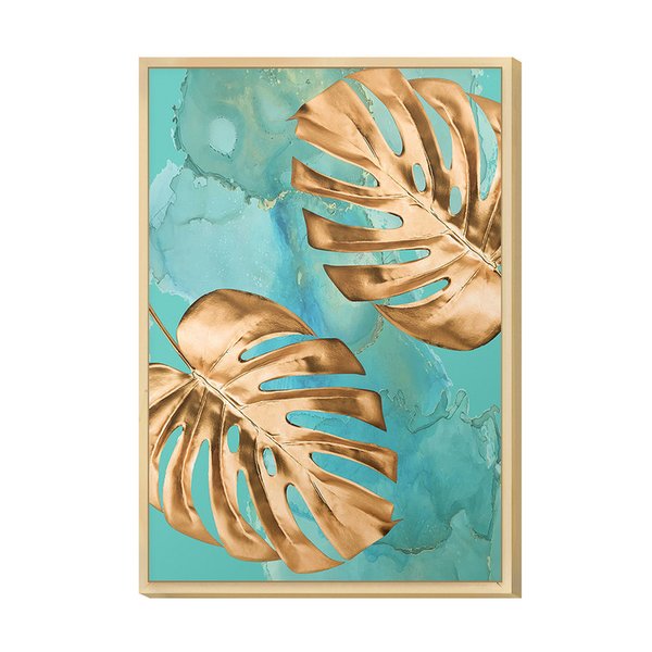 Quadro Moderno para Decorar Hall de Entrada Azul Folha Gold Planta Formas Quadro Moderno para Decorar Hall de Entrada Azul Folha Gold Planta Formas
