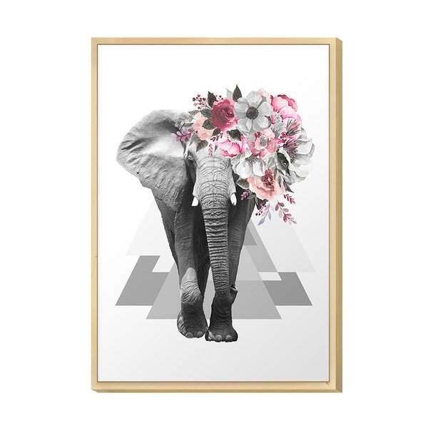 Quadro Decorativo Moderno para Quarto Surreal Animal Elefante Floral Rosa Quadro Decorativo Moderno para Quarto Surreal Animal Elefante Floral Rosa
