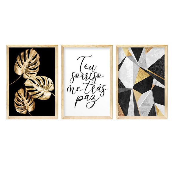 Conjunto de 3 Quadros Decorativos para Quarto Casal Amar, Fazer