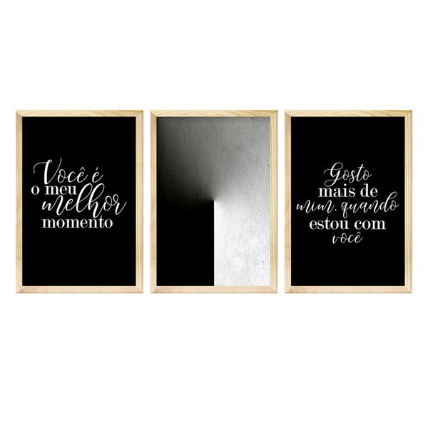 Trio de Quadros Moderno para Decoração da Sala Preto e Branco Frases Casal Amor Trio de Quadros Moderno para Decoração da Sala Preto e Branco Frases Casal Amor