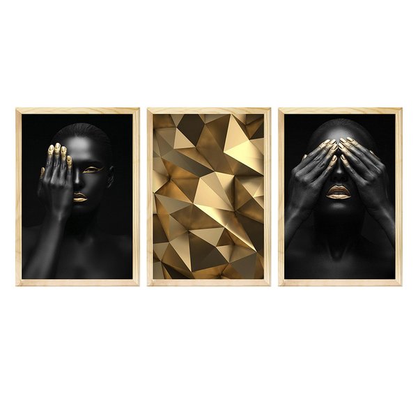 Kit 3 Quadros Decorativos para Escritório Gold Mulher Moderno Geométrico Luxo Kit 3 Quadros Decorativos para Escritório Gold Mulher Moderno Geométrico Luxo