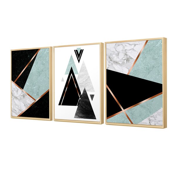 Kit 3 Quadros Decorativos para Sala Geométrico Azul e Preto Kit 3 Quadros Decorativos para Sala Geométrico Azul e Preto