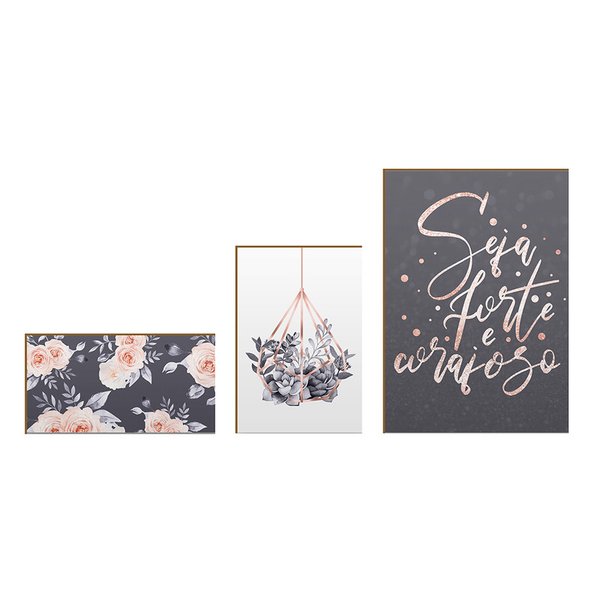 Kit 3 Placas Decorativas Floral Geométrico Rose Gold Frase Motivacional Religiosa Kit 3 Placas Decorativas Floral Geométrico Rose Gold Frase Motivacional Religiosa