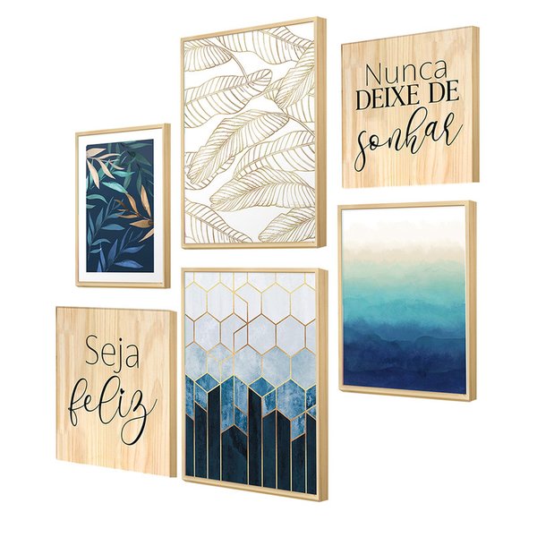 Kit 6 Quadros Decorativos Modernos com Frases e Degradê de Tons Azuis para Quarto Kit 6 Quadros Decorativos Modernos com Frases e Degradê de Tons Azuis para Quarto