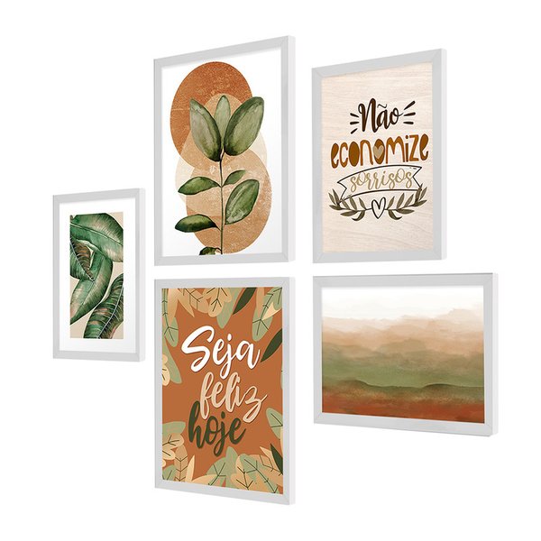 Kit 5 Quadros Decorativos para Escritório Folhas Verdes Plantas Frase Natureza - Hugart Kit 5 Quadros Decorativos para Escritório Folhas Verdes Plantas Frase Natureza - Hugart