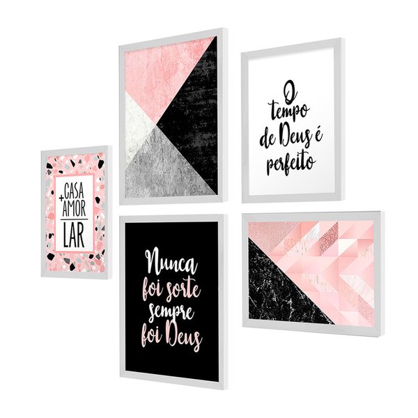 Kit 5 Quadros Decorativos para Quarto Casal Lar Família Deus Fé Frases Geométrico Kit 5 Quadros Decorativos para Quarto Casal Lar Família Deus Fé Frases Geométrico