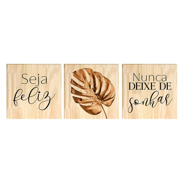 Kit 3 Quadros Decorativos para Quarto Casal Frase Dourado Folhas Kit 3 Quadros Decorativos para Quarto Casal Frase Dourado Folhas