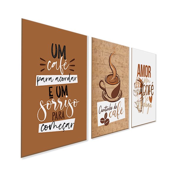 Kit 3 Quadros sem Moldura Cantinho do Café Amor Gourmet Kit 3 Quadros sem Moldura Cantinho do Café Amor Gourmet