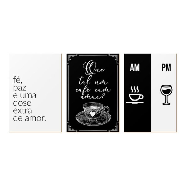 Kit 3 Quadros Decorativos Café Vinho Frases Amor Sala Cozinha Kit 3 Quadros Decorativos Café Vinho Frases Amor Sala Cozinha