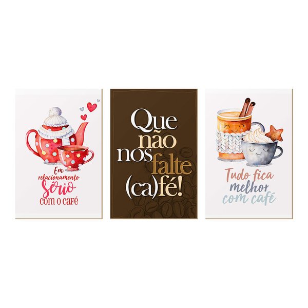 Kit 3 Quadros para Decoração Frases Café Xícara Cozinha Kit 3 Quadros para Decoração Frases Café Xícara Cozinha