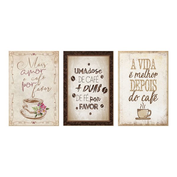 Kit 3 Quadros Decorativos para Cozinha Cantinho do Café Xícara Amor Frases Kit 3 Quadros Decorativos para Cozinha Cantinho do Café Xícara Amor Frases