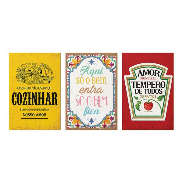 Trio de Quadros Decorativos para Cozinha Tempero Frases Lar Amor Trio de Quadros Decorativos para Cozinha Tempero Frases Lar Amor