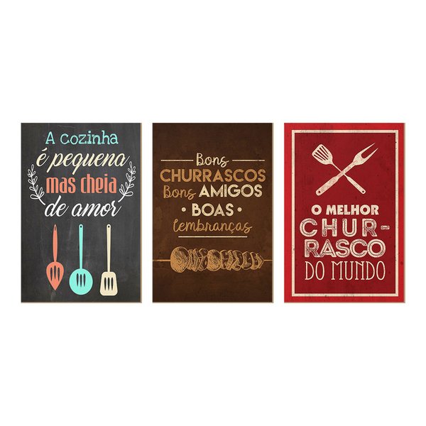 Kit 3 Quadros para Decoração Cozinha Churrasco Amigos Frases Kit 3 Quadros para Decoração Cozinha Churrasco Amigos Frases