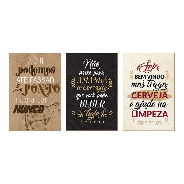 Kit 3 Quadros Decorativos para Cozinha Bebidas Frases Kit 3 Quadros Decorativos para Cozinha Bebidas Frases