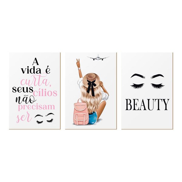 Kit 3 Quadros Decorativos Frases Feminino Mulher Quarto Viagem Kit 3 Quadros Decorativos Frases Feminino Mulher Quarto Viagem