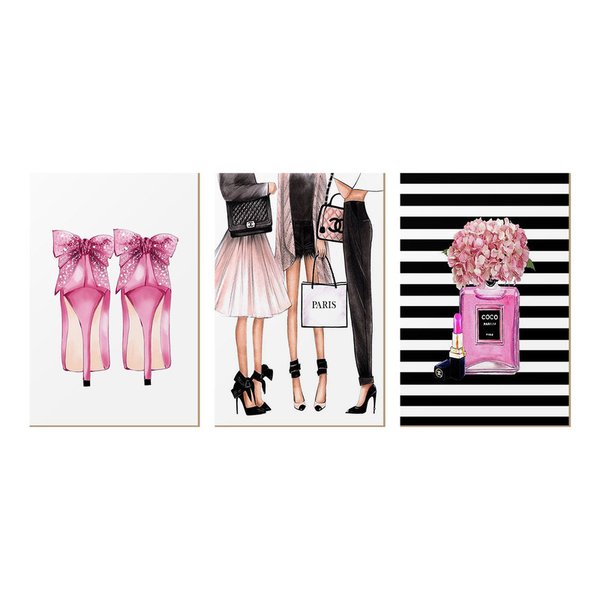 Kit 3 Quadros para Decoração Mulher Feminino Moda Flores Quarto Kit 3 Quadros para Decoração Mulher Feminino Moda Flores Quarto