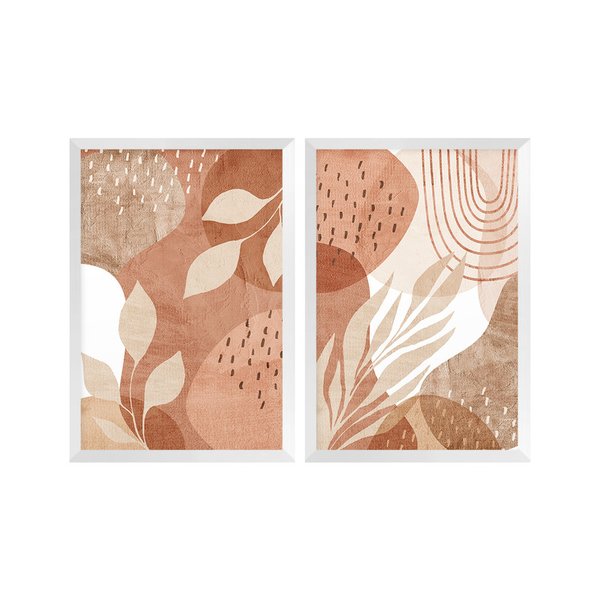Kit 2 Quadros Decorativos Folhas Delicado Rose Sala Kit 2 Quadros Decorativos Folhas Delicado Rose Sala