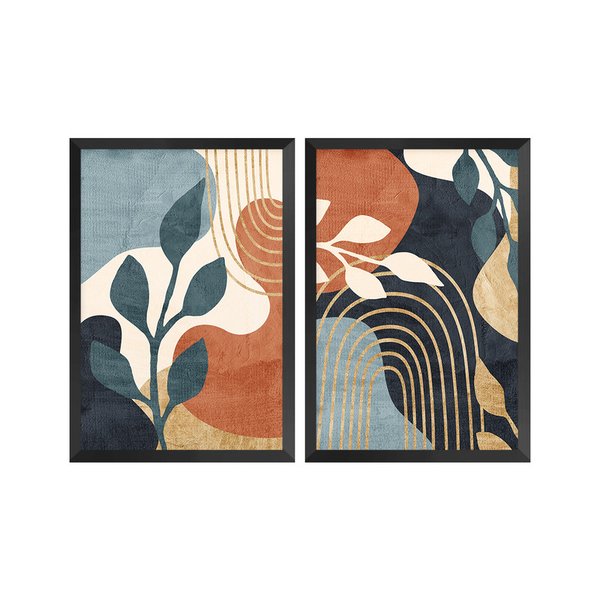 Kit 2 Quadros Decorativos Folhagens Moderno Sala Kit 2 Quadros Decorativos Folhagens Moderno Sala