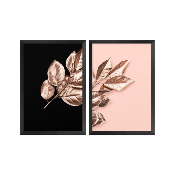 Kit 2 Quadros Decorativos Folhagem Rose Moderno Quarto Sala Kit 2 Quadros Decorativos Folhagem Rose Moderno Quarto Sala
