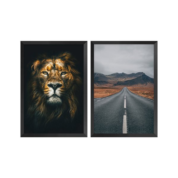Kit 2 Quadros Decorativos Leão Paisagem Escritório Kit 2 Quadros Decorativos Leão Paisagem Escritório