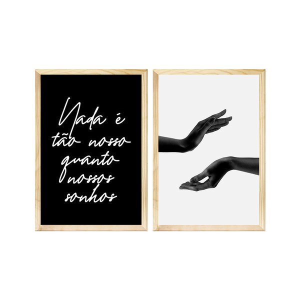 Kit 2 Quadros Decorativos Hall Entrada Frases Sonhos e Mãos Kit 2 Quadros Decorativos Hall Entrada Frases Sonhos e Mãos