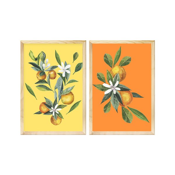 Kit 2 Quadros Decoração de Cozinha Folhagem e Frutas Colorido Kit 2 Quadros Decoração de Cozinha Folhagem e Frutas Colorido