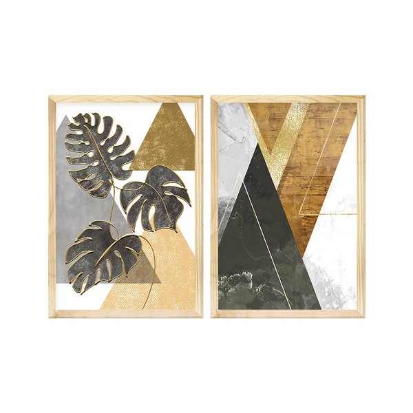 Kit 2 Quadros para Decoração Sala Escritório com Folhas Geométricas Kit 2 Quadros para Decoração Sala Escritório com Folhas Geométricas