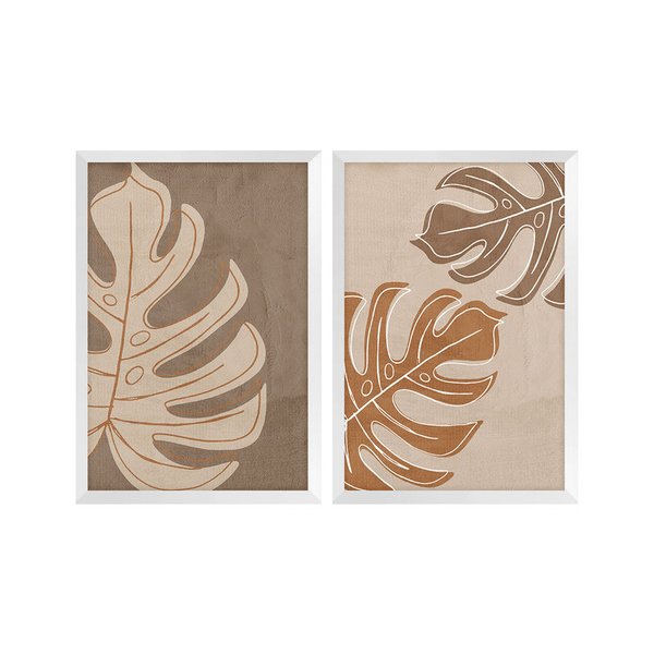 Kit 2 Quadros com Moldura Folhas Minimalista Sala Cozinha Kit 2 Quadros com Moldura Folhas Minimalista Sala Cozinha