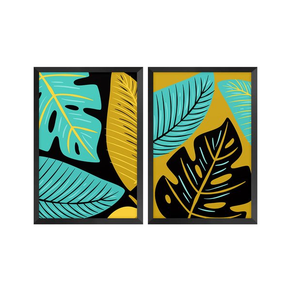 Kit 2 Quadros Decorativos com Moldura Folhas Sala Quarto Kit 2 Quadros Decorativos com Moldura Folhas Sala Quarto