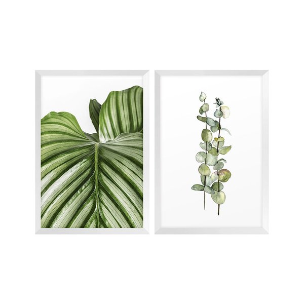 Kit 2 Quadros com Moldura Folhas Ramos Decoração Cozinha Kit 2 Quadros com Moldura Folhas Ramos Decoração Cozinha