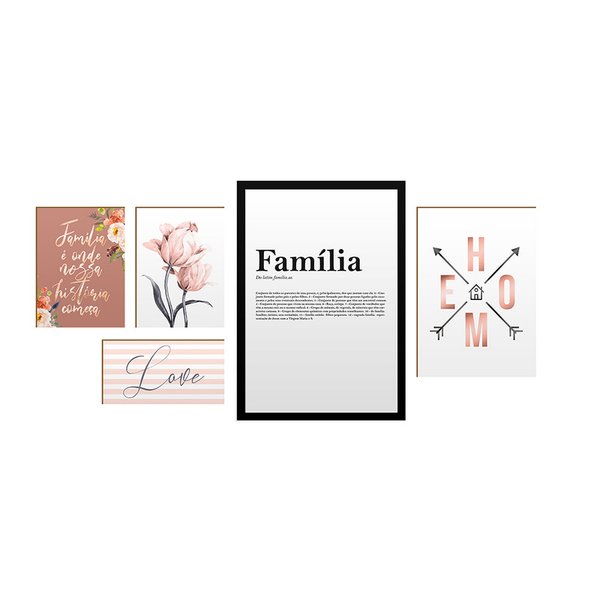 Kit 5 Quadros Decorativos Família Frase Lar Sala Home Quarto Floral Kit 5 Quadros Decorativos Família Frase Lar Sala Home Quarto Floral