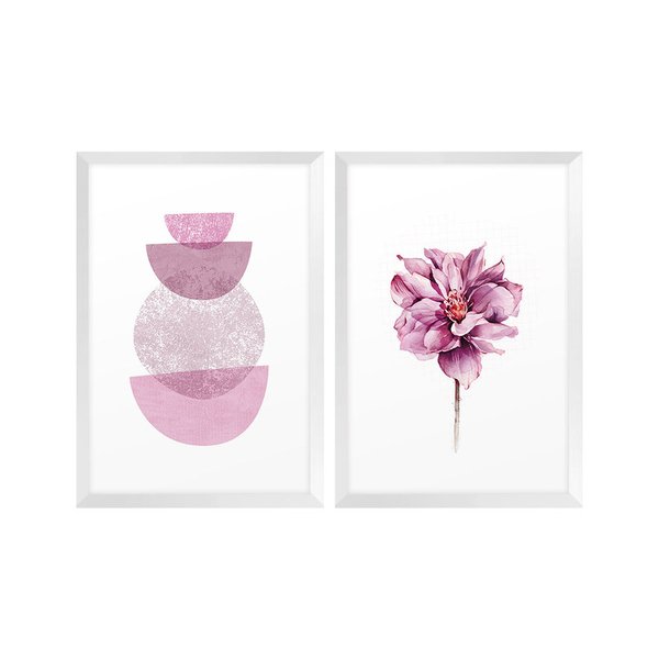 Kit 2 Quadros para Decoração Geométrico Flores Rosa Quarto Kit 2 Quadros para Decoração Geométrico Flores Rosa Quarto