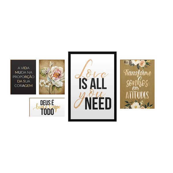 Kit 5 Quadros Decorativos Frases Sala Quarto Conjunto Deus Floral Religioso Kit 5 Quadros Decorativos Frases Sala Quarto Conjunto Deus Floral Religioso