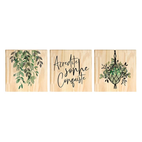 Kit 3 Quadros Decorativos Pinus para Quarto Casal com Frase Motivacional Kit 3 Quadros Decorativos Pinus para Quarto Casal com Frase Motivacional