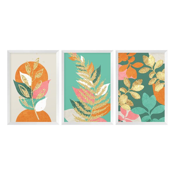 Kit 3 Quadros Decorativos Folhagens Ramos Coloridos Sala Kit 3 Quadros Decorativos Folhagens Ramos Coloridos Sala