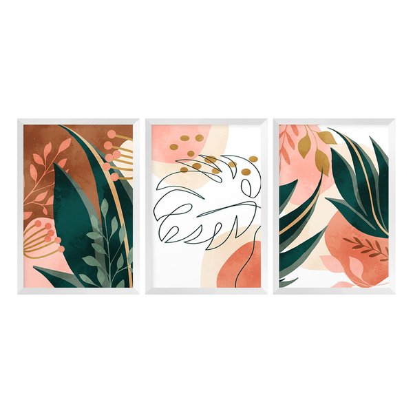Kit 3 Quadros Decorativos Plantas Folhagens Quarto Sala Kit 3 Quadros Decorativos Plantas Folhagens Quarto Sala