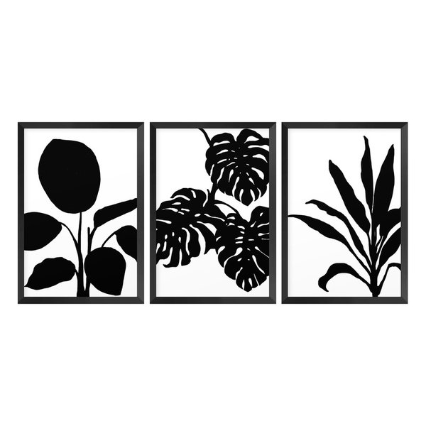 Kit 3 Quadros Decorativos Folhagens Preto e Branco Escritório Kit 3 Quadros Decorativos Folhagens Preto e Branco Escritório