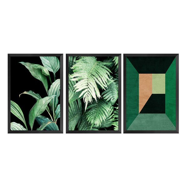 Kit 3 Quadros Decoração Folhagem Moderno Geométrico Sala Kit 3 Quadros Decoração Folhagem Moderno Geométrico Sala