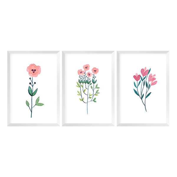 Kit 3 Quadros com Moldura Flores Rosas Quarto Sala Kit 3 Quadros com Moldura Flores Rosas Quarto Sala