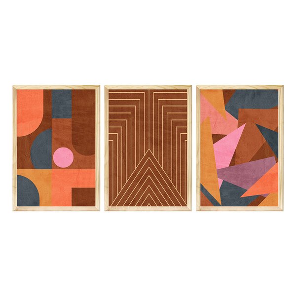 Trio de Quadros Decorativos Geométrico Formas Sala Cozinha Trio de Quadros Decorativos Geométrico Formas Sala Cozinha