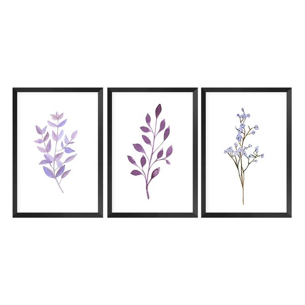 Kit 3 Quadros Decorativos com Moldura Flores Ramos Sala Kit 3 Quadros Decorativos com Moldura Flores Ramos Sala