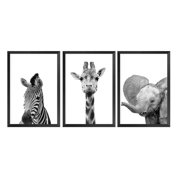 Kit 3 Quadros para Decoração Girafa Elefante Animais Sala Kit 3 Quadros para Decoração Girafa Elefante Animais Sala
