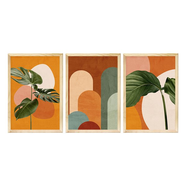 Kit 3 Quadros Decorativos Plantas Geométrico Colorido Sala Kit 3 Quadros Decorativos Plantas Geométrico Colorido Sala