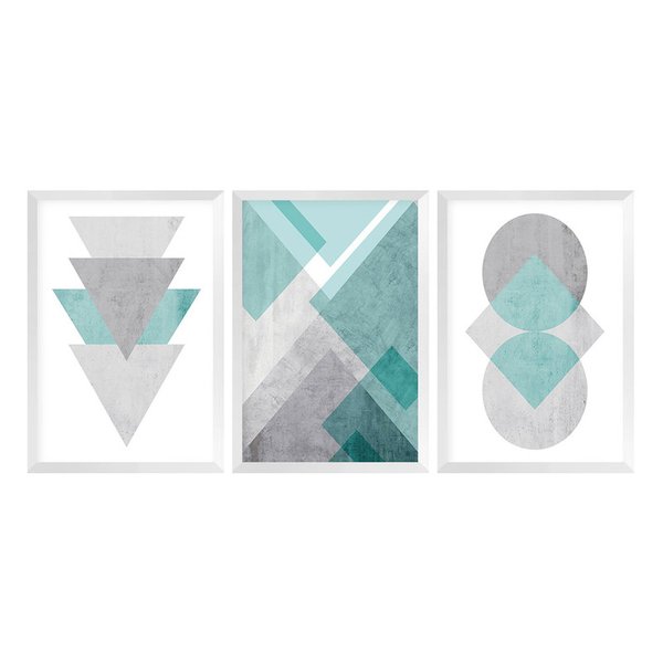 Kit 3 Quadros Decorativos com Moldura Geométrico Sala Quarto Kit 3 Quadros Decorativos com Moldura Geométrico Sala Quarto