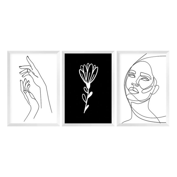 Kit 3 Quadros Decorativos com Moldura Minimalista Flor Sala Kit 3 Quadros Decorativos com Moldura Minimalista Flor Sala