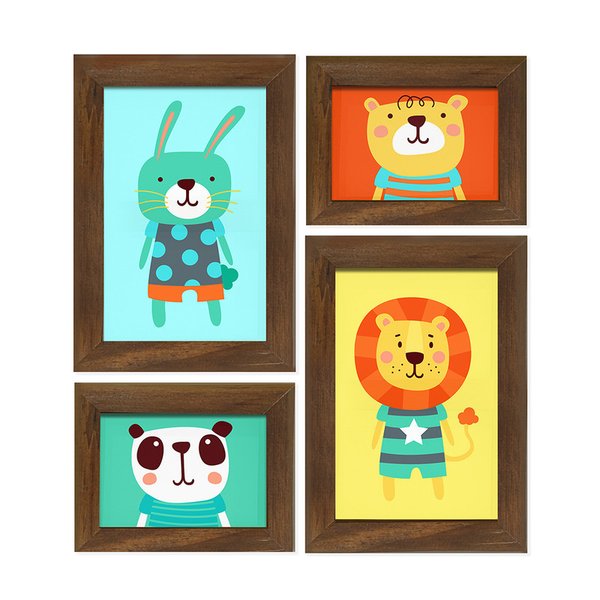 Kit 4 Quadros para Quarto Infantil Animais Fofos Colorido Bebê Conjunto Criança Leão Urso Kit 4 Quadros para Quarto Infantil Animais Fofos Colorido Bebê Conjunto Criança Leão Urso