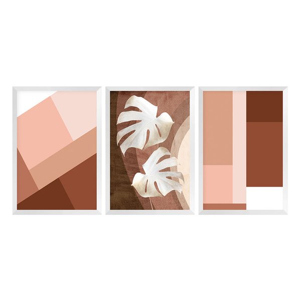 Kit 3 Quadros para Decoração Geométrico Folhas Quarto Kit 3 Quadros para Decoração Geométrico Folhas Quarto