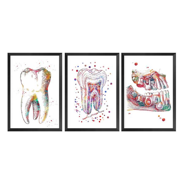 Kit 3 Quadros Decorativos Dentista Colorido Moderno Sala Kit 3 Quadros Decorativos Dentista Colorido Moderno Sala